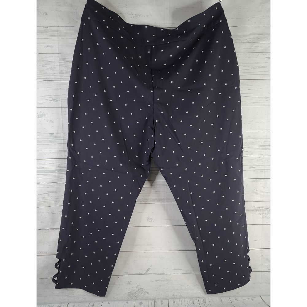 Joe B 3X Pull On Capri Pants Blue Cream Polka Dot Criss Cross Open Ankle Stretch - Picture 2 of 9